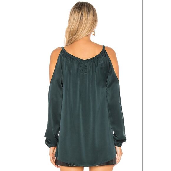 Chaser Revolve Navy Blue Silk Cold Shoulder Top Womens Medium Office Out Neutral - Picture 8 of 8